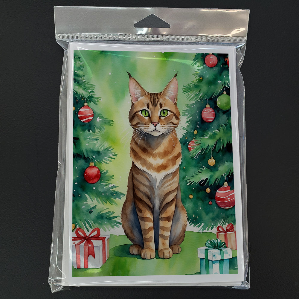 Sokoke Cat By the Christmas Tree Greeting Cards Pack of 8 Blank Cards with Envelopes Whimsical A7 Size 5x7