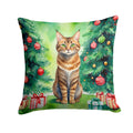 Sokoke Cat By the Christmas Tree Decorative Throw Pillow 14x14 Indoor Outdoor Accent Cushion, Fabric Cover with Insert for Sofa, Bed, Porch & Living Room