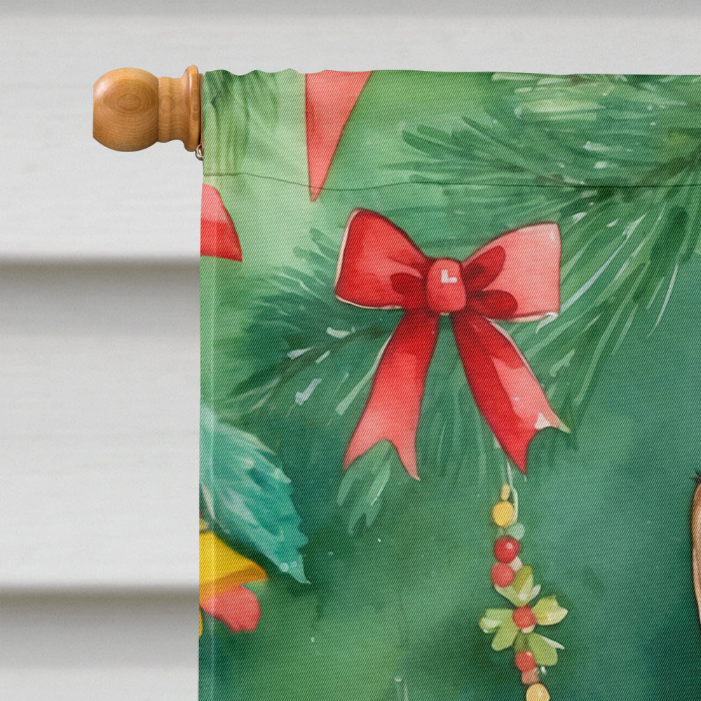 Somali Cat By the Christmas Tree House Flag 28x40 Porch Sleeve Pole Decorative Outside Yard Banner Artwork Wall Hanging, Polyester