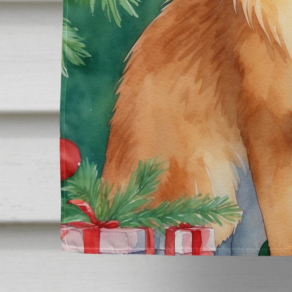 Somali Cat By the Christmas Tree House Flag 28x40 Porch Sleeve Pole Decorative Outside Yard Banner Artwork Wall Hanging, Polyester