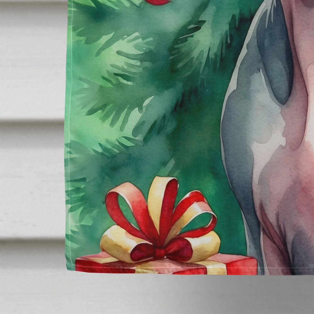 Sphynx Cat By the Christmas Tree House Flag 28x40 Porch Sleeve Pole Decorative Outside Yard Banner Artwork Wall Hanging, Polyester