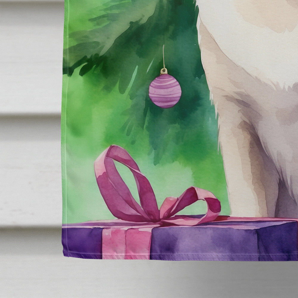 Thai Lilac Cat By the Christmas Tree House Flag 28x40 Porch Sleeve Pole Decorative Outside Yard Banner Artwork Wall Hanging, Polyester