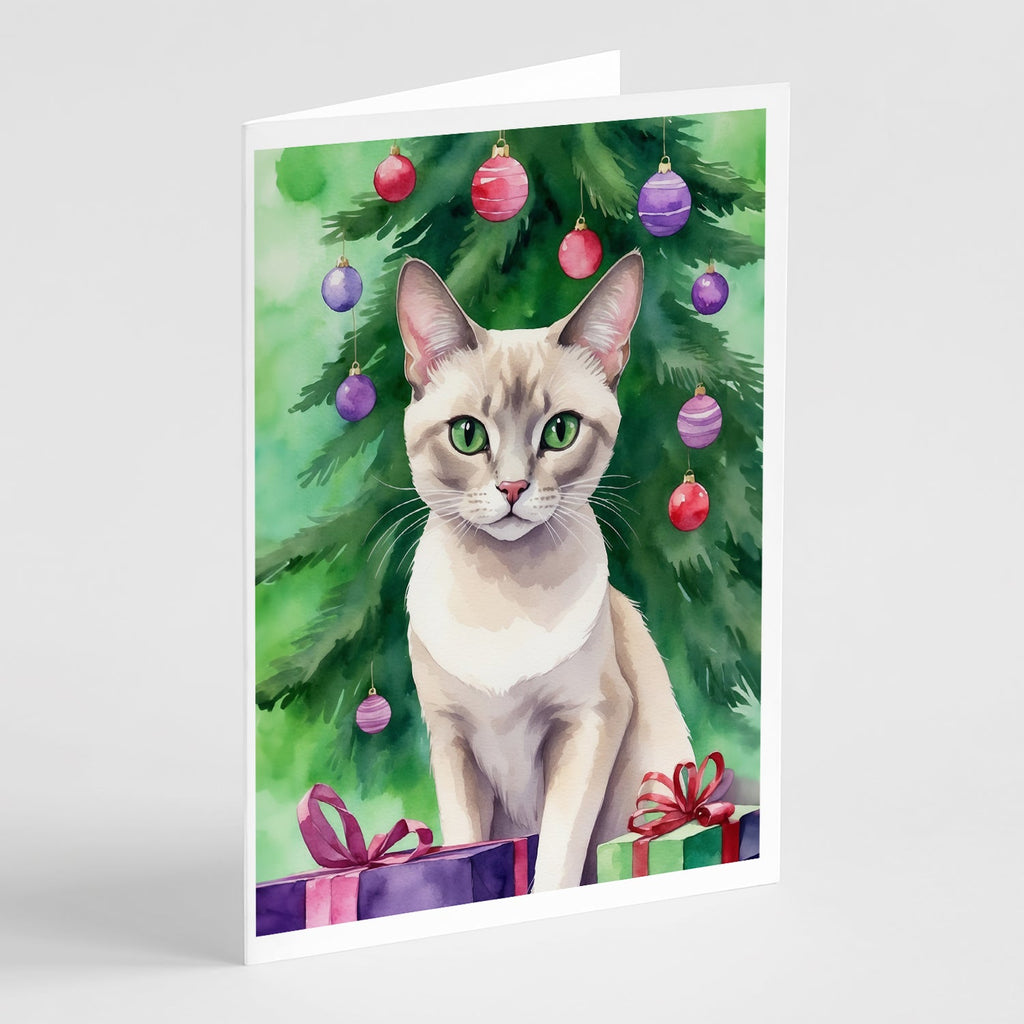 Thai Lilac Cat By the Christmas Tree Greeting Cards Pack of 8 Blank Cards with Envelopes Whimsical A7 Size 5x7
