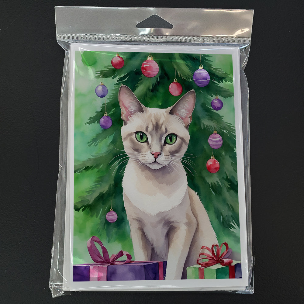 Thai Lilac Cat By the Christmas Tree Greeting Cards Pack of 8 Blank Cards with Envelopes Whimsical A7 Size 5x7