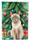 Tonkinese Cat By the Christmas Tree House Flag 28x40 Porch Sleeve Pole Decorative Outside Yard Banner Artwork Wall Hanging, Polyester