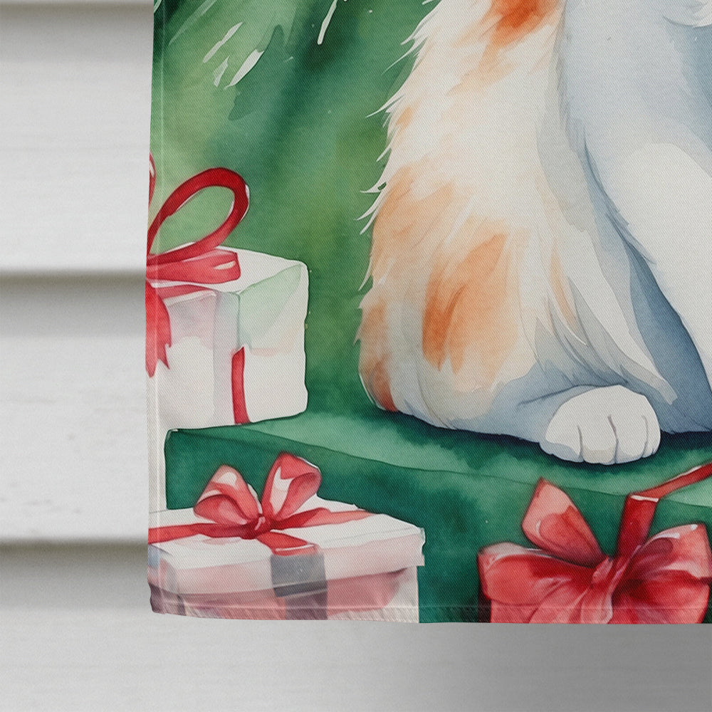 Turkish Van Cat By the Christmas Tree House Flag 28x40 Porch Sleeve Pole Decorative Outside Yard Banner Artwork Wall Hanging, Polyester