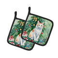 Turkish Van Cat By the Christmas Tree Pot Holder Set of 2 Heat Resistant Quilted Hot Pads 7.5 x 7.5 Inch, Insulated Kitchen Trivets for Cooking & Baking