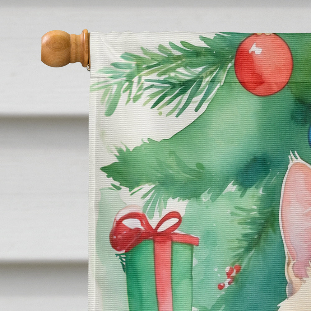 Ural Rex Cat By the Christmas Tree House Flag 28x40 Porch Sleeve Pole Decorative Outside Yard Banner Artwork Wall Hanging, Polyester