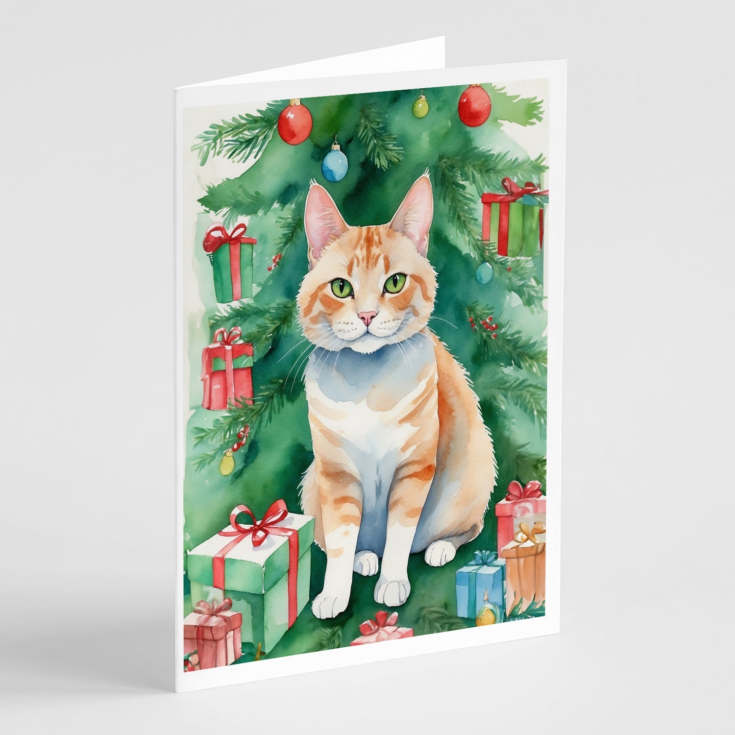 Ural Rex Cat By the Christmas Tree Greeting Cards Pack of 8 Blank Cards with Envelopes Whimsical A7 Size 5x7