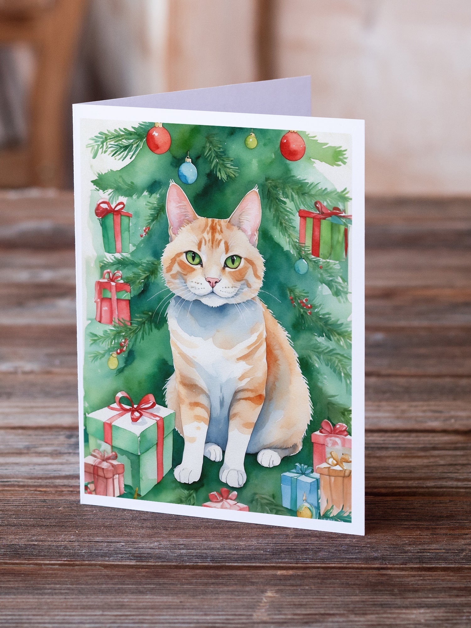 Ural Rex Cat By the Christmas Tree Greeting Cards Pack of 8 Blank Cards with Envelopes Whimsical A7 Size 5x7