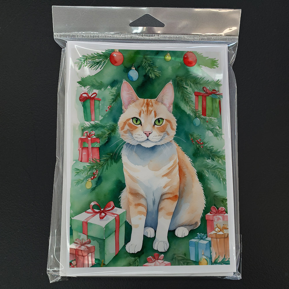 Ural Rex Cat By the Christmas Tree Greeting Cards Pack of 8 Blank Cards with Envelopes Whimsical A7 Size 5x7