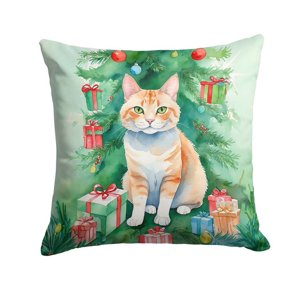 Ural Rex Cat By the Christmas Tree Decorative Throw Pillow 18x18 Indoor Outdoor Accent Cushion, Fabric Cover with Insert for Sofa, Bed, Porch & Living Room