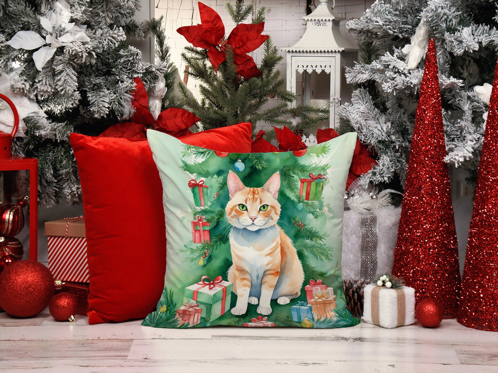 Ural Rex Cat By the Christmas Tree Decorative Throw Pillow 18x18 Indoor Outdoor Accent Cushion, Fabric Cover with Insert for Sofa, Bed, Porch & Living Room