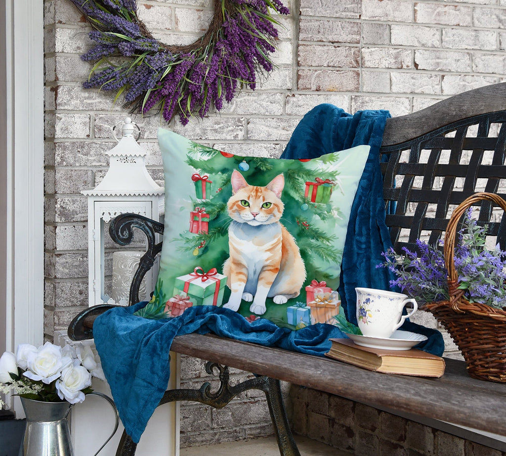 Ural Rex Cat By the Christmas Tree Decorative Throw Pillow 18x18 Indoor Outdoor Accent Cushion, Fabric Cover with Insert for Sofa, Bed, Porch & Living Room