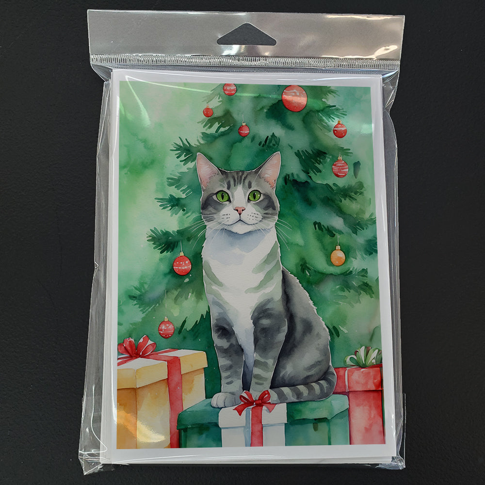 Ural Rex Cat By the Christmas Tree Greeting Cards Pack of 8 Blank Cards with Envelopes Whimsical A7 Size 5x7