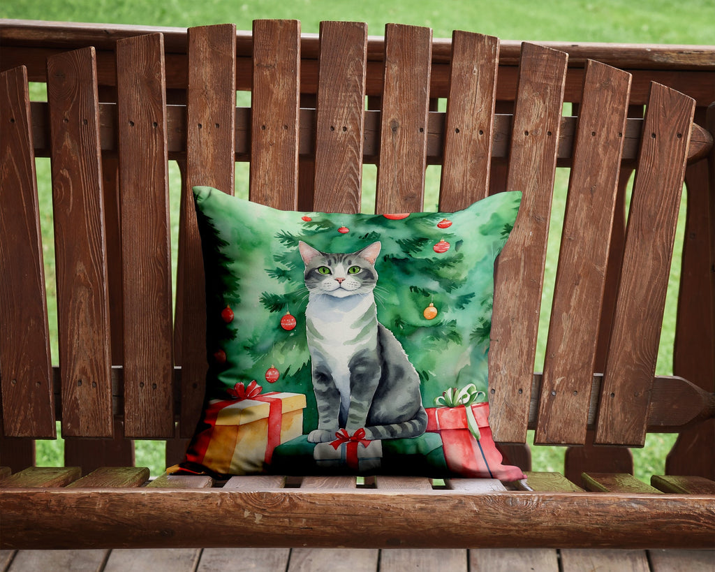 Ural Rex Cat By the Christmas Tree Decorative Throw Pillow 14x14 Indoor Outdoor Accent Cushion, Fabric Cover with Insert for Sofa, Bed, Porch & Living Room