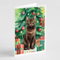 York Chocolate Cat By the Christmas Tree Greeting Cards Pack of 8 Blank Cards with Envelopes Whimsical A7 Size 5x7