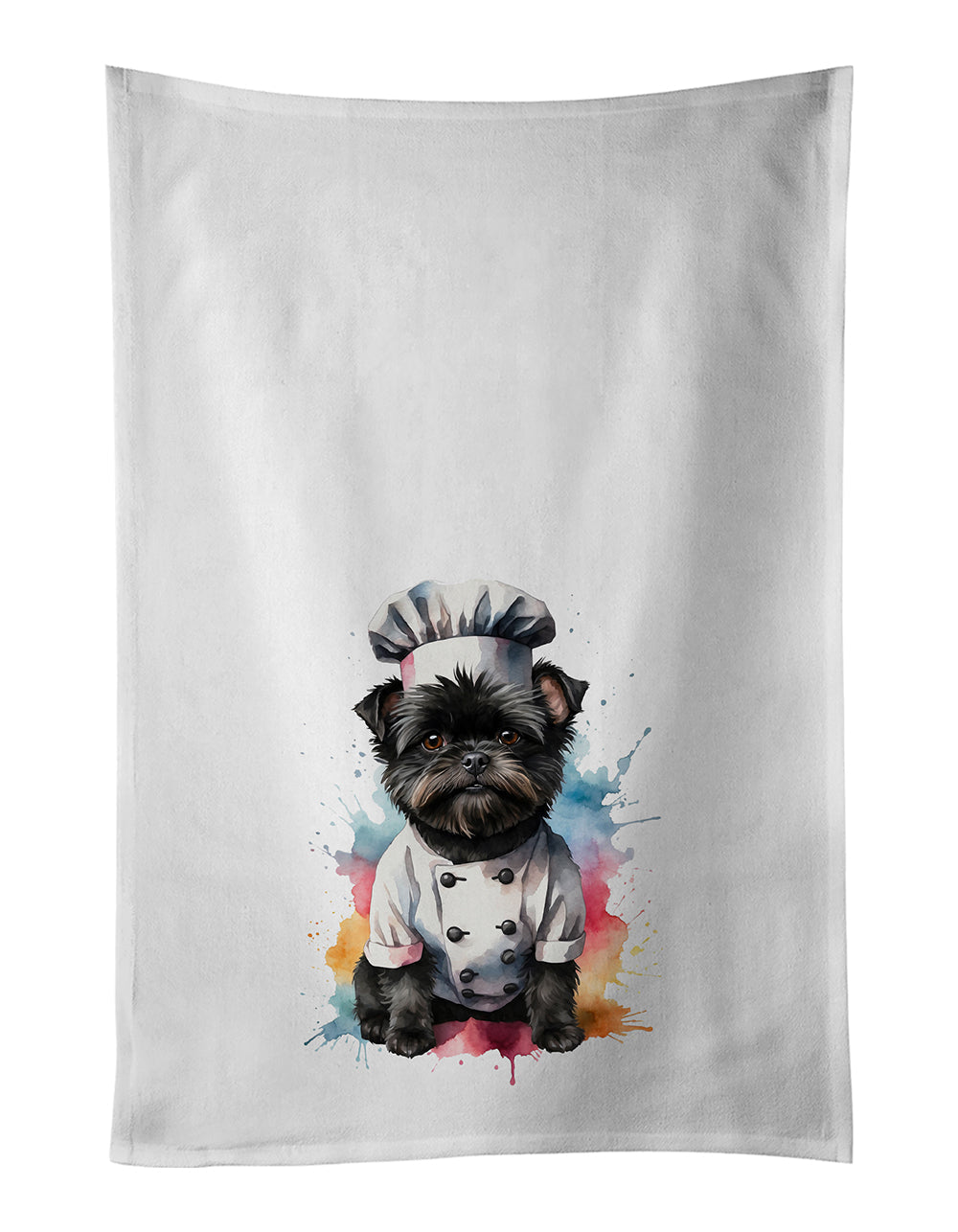 Affenpinscher Chef Kitchen Towel Set of 2 White Dish Towels Decorative Bathroom Hand towel for Hand, Face, Hair, Yoga, Tea, Dishcloth, 19 X 28", White