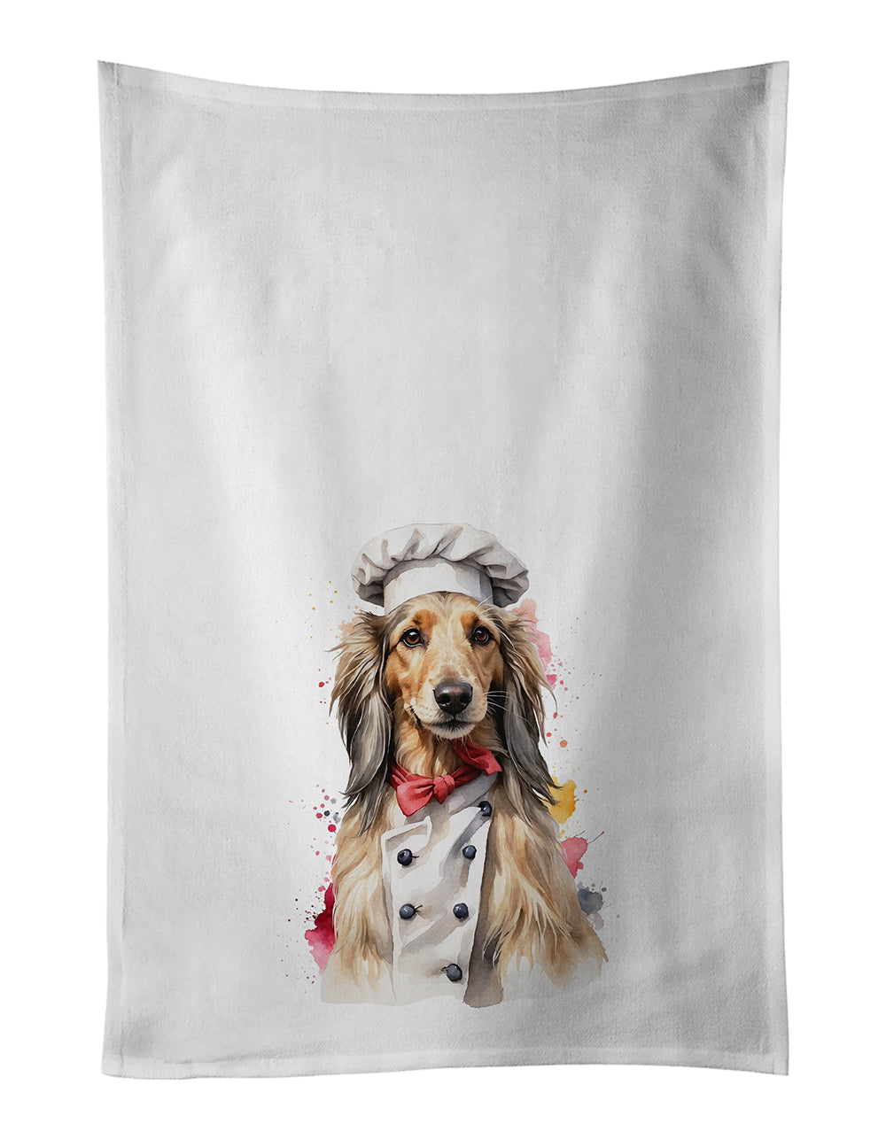 Afghan Hound Chef Kitchen Towel Set of 2 White Dish Towels Decorative Bathroom Hand towel for Hand, Face, Hair, Yoga, Tea, Dishcloth, 19 X 28", White
