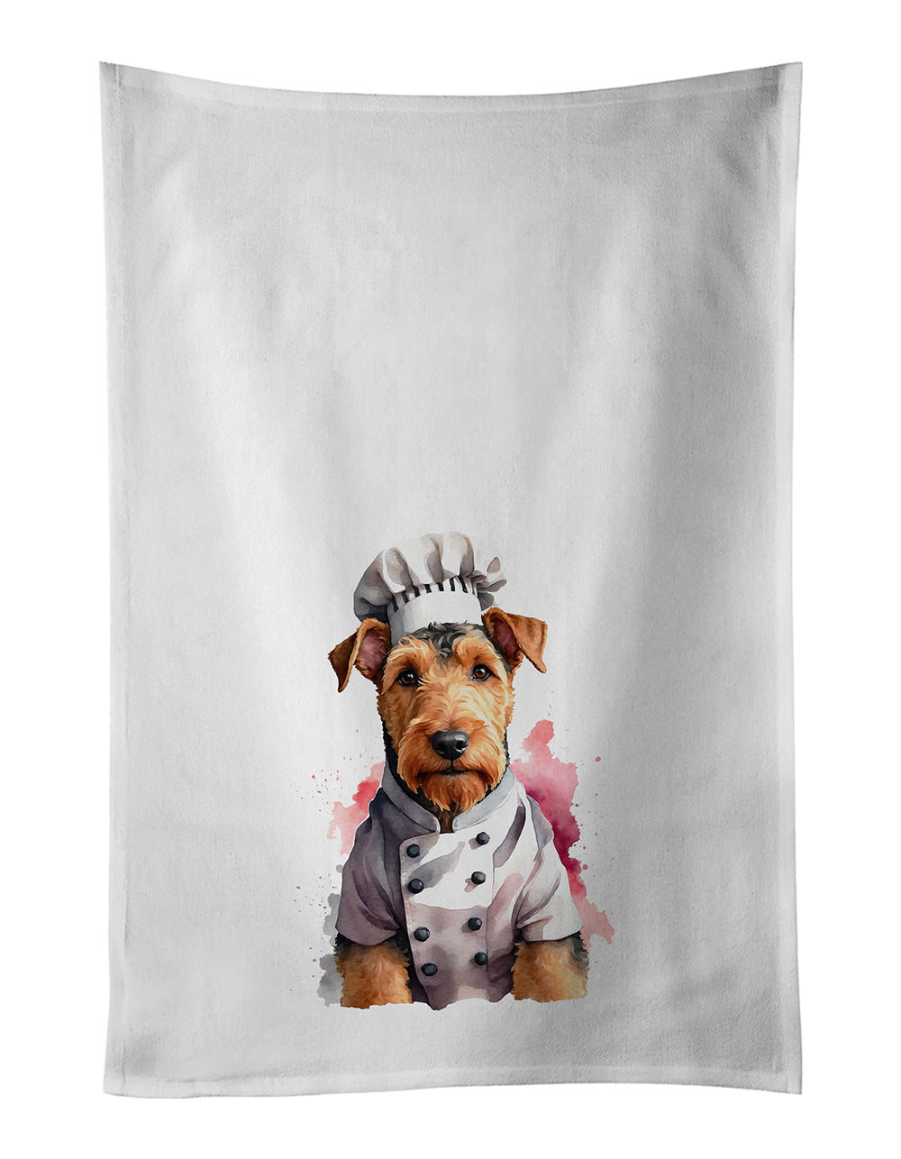 Airedale Terrier Chef Kitchen Towel Set of 2 White Dish Towels Decorative Bathroom Hand towel for Hand, Face, Hair, Yoga, Tea, Dishcloth, 19 X 28", White