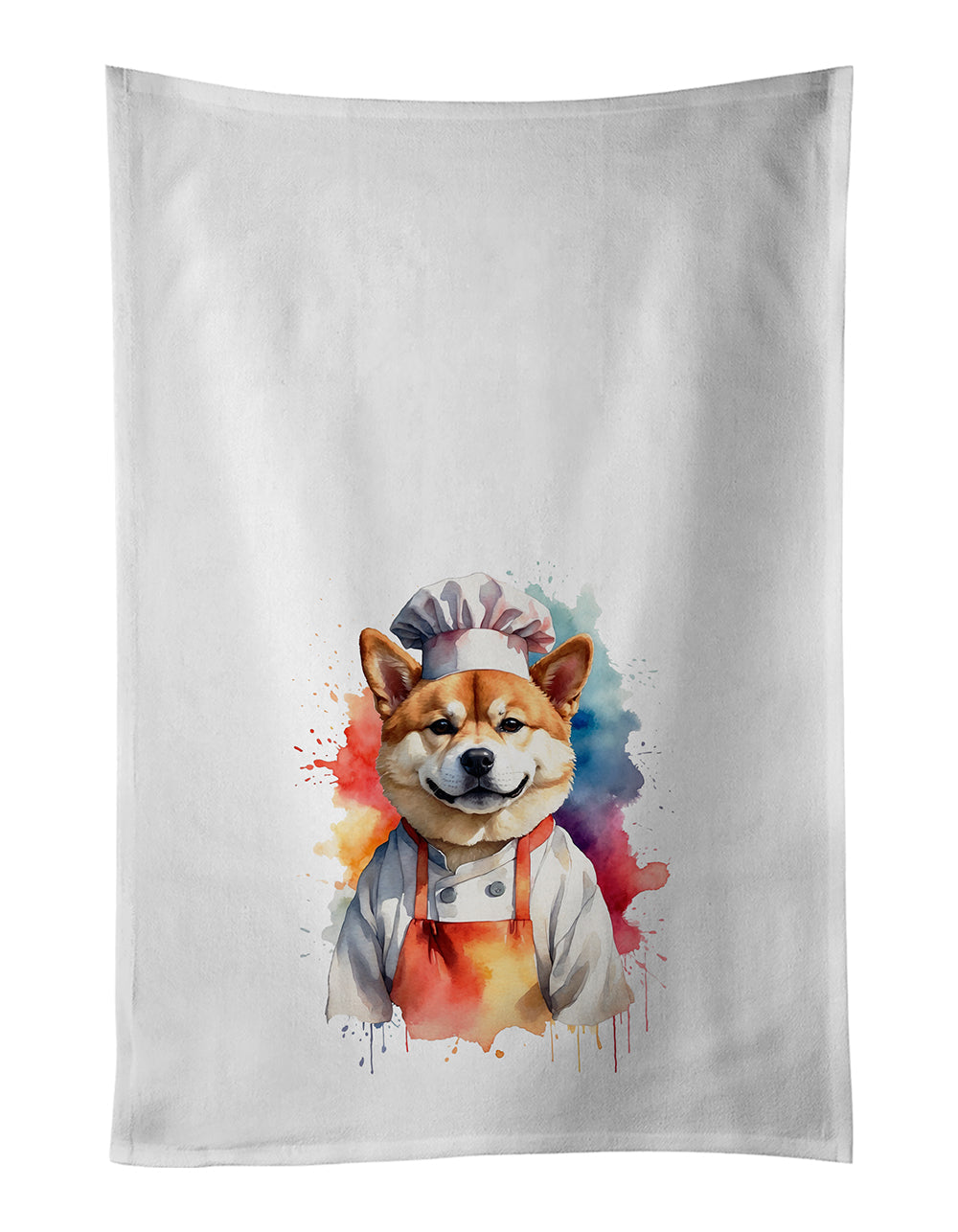 Akita Chef Kitchen Towel Set of 2 White Dish Towels Decorative Bathroom Hand towel for Hand, Face, Hair, Yoga, Tea, Dishcloth, 19 X 28", White