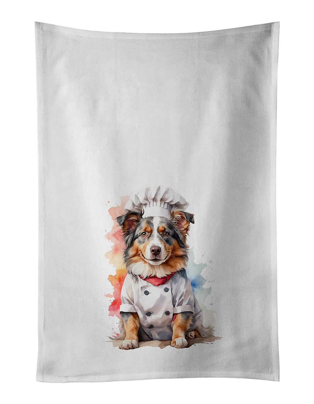 Australian Shepherd Chef Kitchen Towel Set of 2 White Dish Towels Decorative Bathroom Hand towel for Hand, Face, Hair, Yoga, Tea, Dishcloth, 19 X 28", White
