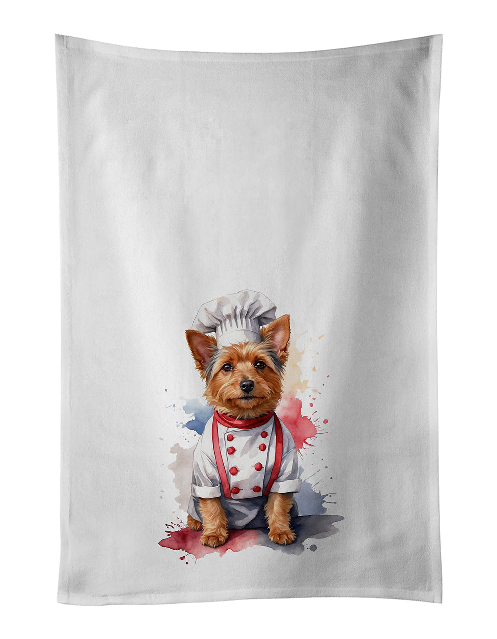 Australian Terrier Chef Kitchen Towel Set of 2 White Dish Towels Decorative Bathroom Hand towel for Hand, Face, Hair, Yoga, Tea, Dishcloth, 19 X 28", White