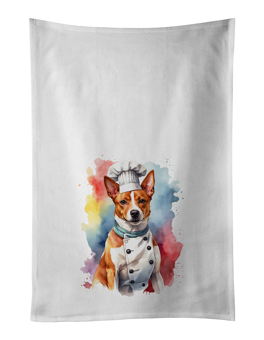 Basenji Chef Kitchen Towel Set of 2 White Dish Towels Decorative Bathroom Hand towel for Hand, Face, Hair, Yoga, Tea, Dishcloth, 19 X 28", White