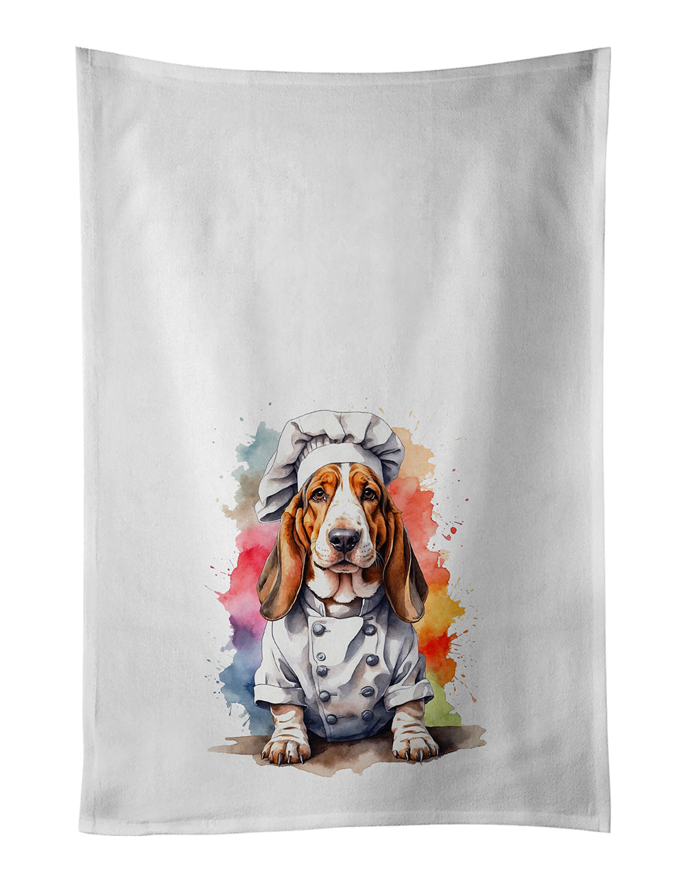 Basset Hound Chef Kitchen Towel Set of 2 White Dish Towels Decorative Bathroom Hand towel for Hand, Face, Hair, Yoga, Tea, Dishcloth, 19 X 28", White