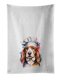 Basset Hound Chef Kitchen Towel Set of 2 White Dish Towels Decorative Bathroom Hand towel for Hand, Face, Hair, Yoga, Tea, Dishcloth, 19 X 28", White