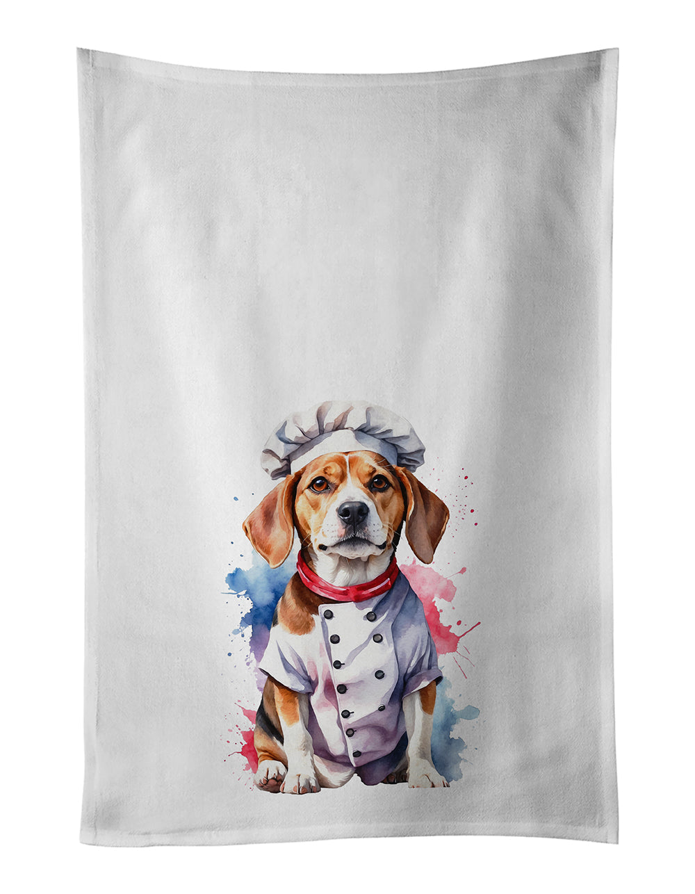 Beagle Chef Kitchen Towel Set of 2 White Dish Towels Decorative Bathroom Hand towel for Hand, Face, Hair, Yoga, Tea, Dishcloth, 19 X 28", White