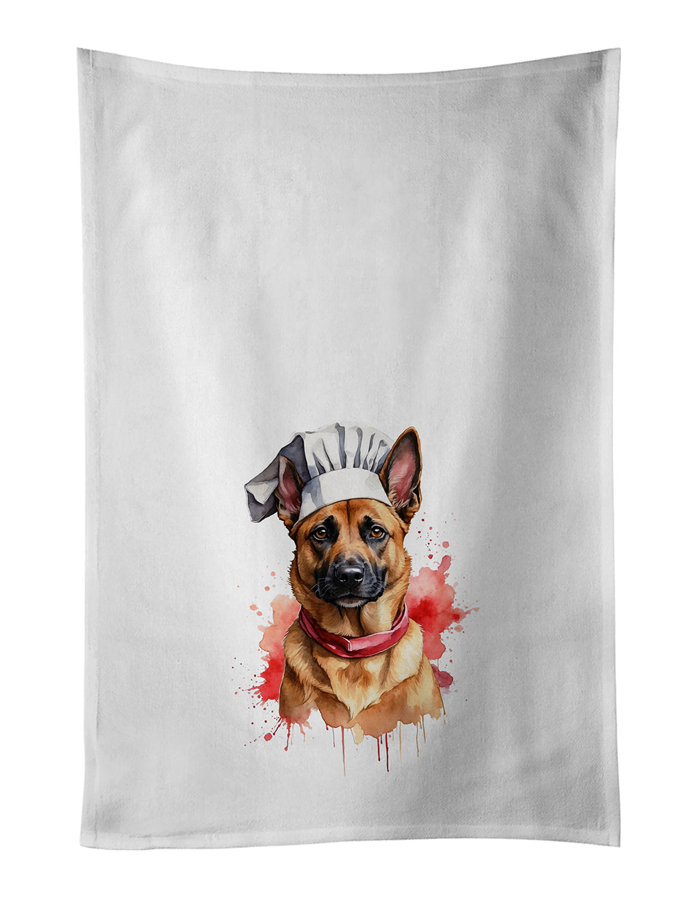 Belgian Malinois Chef Kitchen Towel Set of 2 White Dish Towels Decorative Bathroom Hand towel for Hand, Face, Hair, Yoga, Tea, Dishcloth, 19 X 28", White