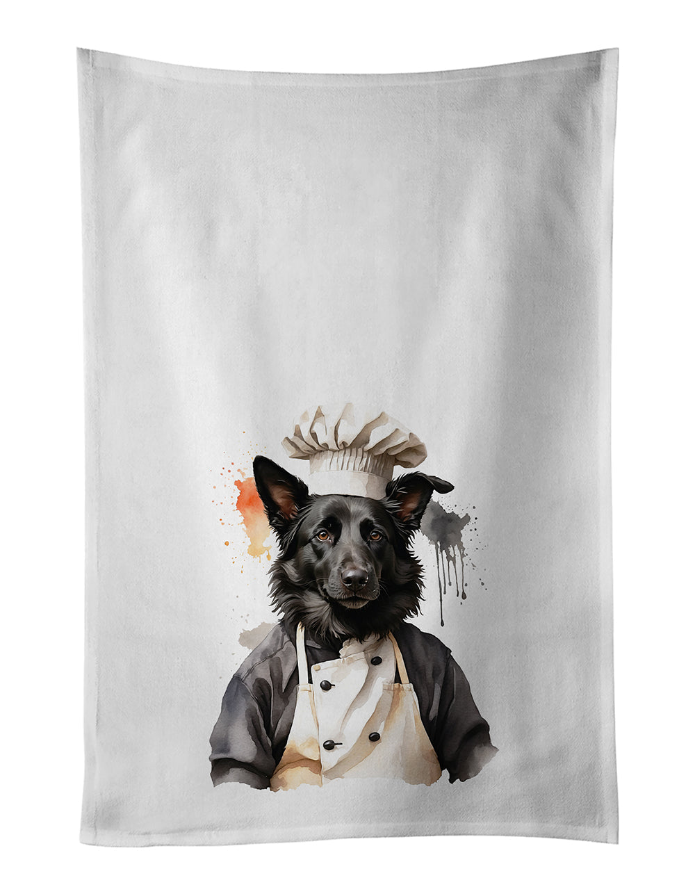Belgian Sheepdog Chef Kitchen Towel Set of 2 White Dish Towels Decorative Bathroom Hand towel for Hand, Face, Hair, Yoga, Tea, Dishcloth, 19 X 28", White