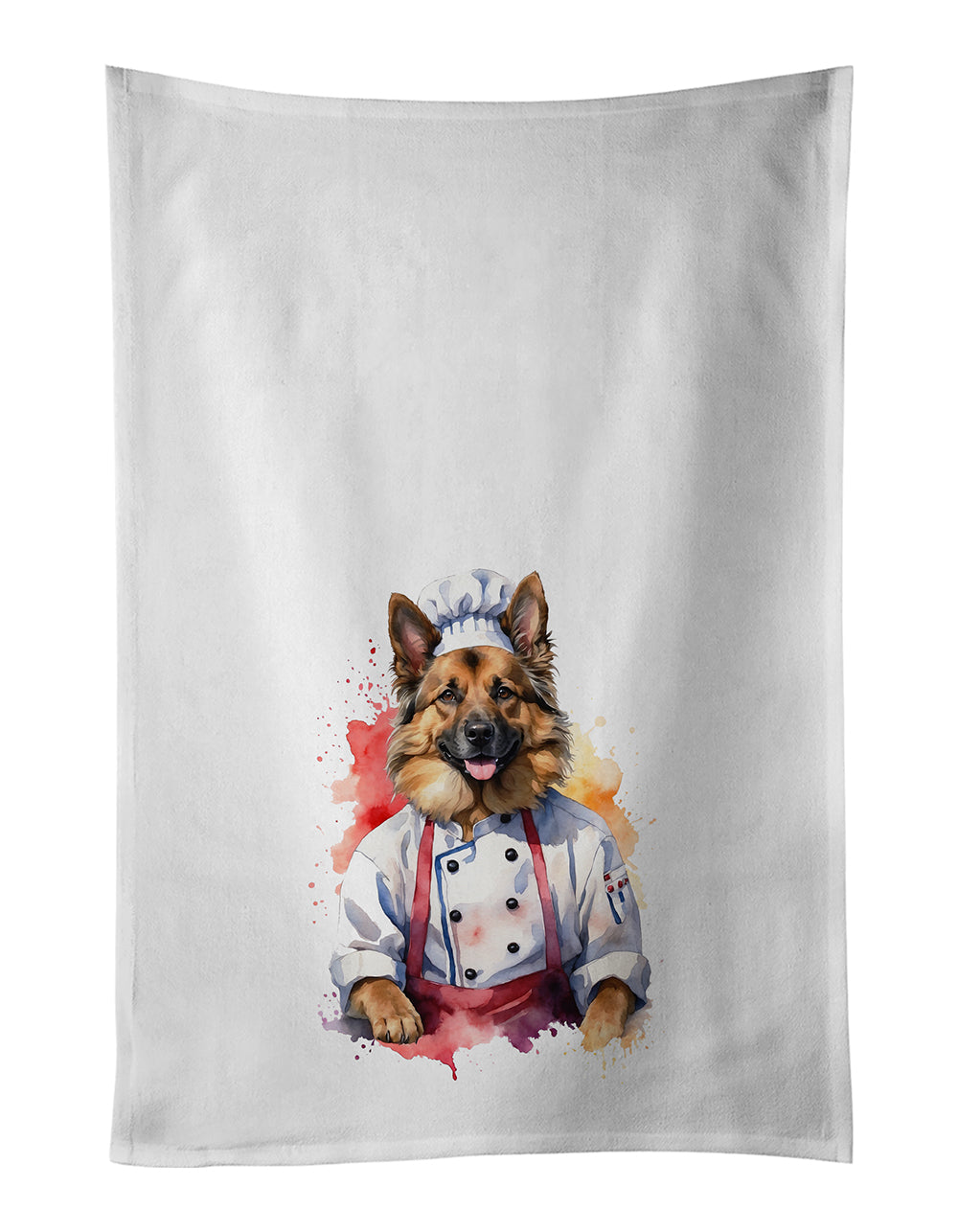 Belgian Tervuren Chef Kitchen Towel Set of 2 White Dish Towels Decorative Bathroom Hand towel for Hand, Face, Hair, Yoga, Tea, Dishcloth, 19 X 28", White