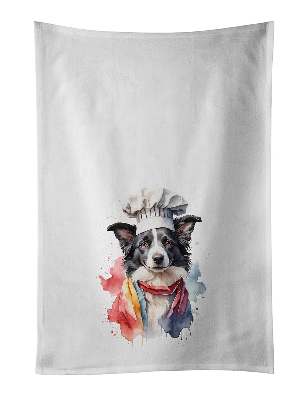 Border Collie Chef Kitchen Towel Set of 2 White Dish Towels Decorative Bathroom Hand towel for Hand, Face, Hair, Yoga, Tea, Dishcloth, 19 X 28", White