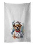 Border Terrier Chef Kitchen Towel Set of 2 White Dish Towels Decorative Bathroom Hand towel for Hand, Face, Hair, Yoga, Tea, Dishcloth, 19 X 28", White