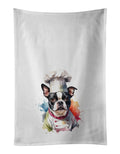 Boston Terrier Chef Kitchen Towel Set of 2 White Dish Towels Decorative Bathroom Hand towel for Hand, Face, Hair, Yoga, Tea, Dishcloth, 19 X 28", White