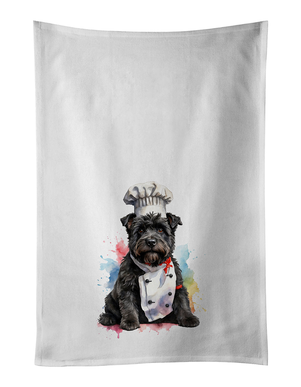 Bouvier des Flandres Chef Kitchen Towel Set of 2 White Dish Towels Decorative Bathroom Hand towel for Hand, Face, Hair, Yoga, Tea, Dishcloth, 19 X 28", White