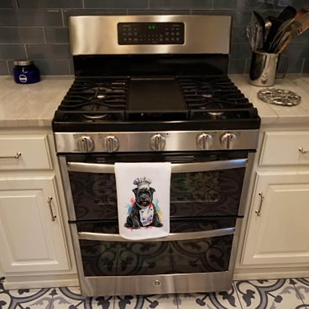 Bouvier des Flandres Chef Kitchen Towel Set of 2 White Dish Towels Decorative Bathroom Hand towel for Hand, Face, Hair, Yoga, Tea, Dishcloth, 19 X 28", White