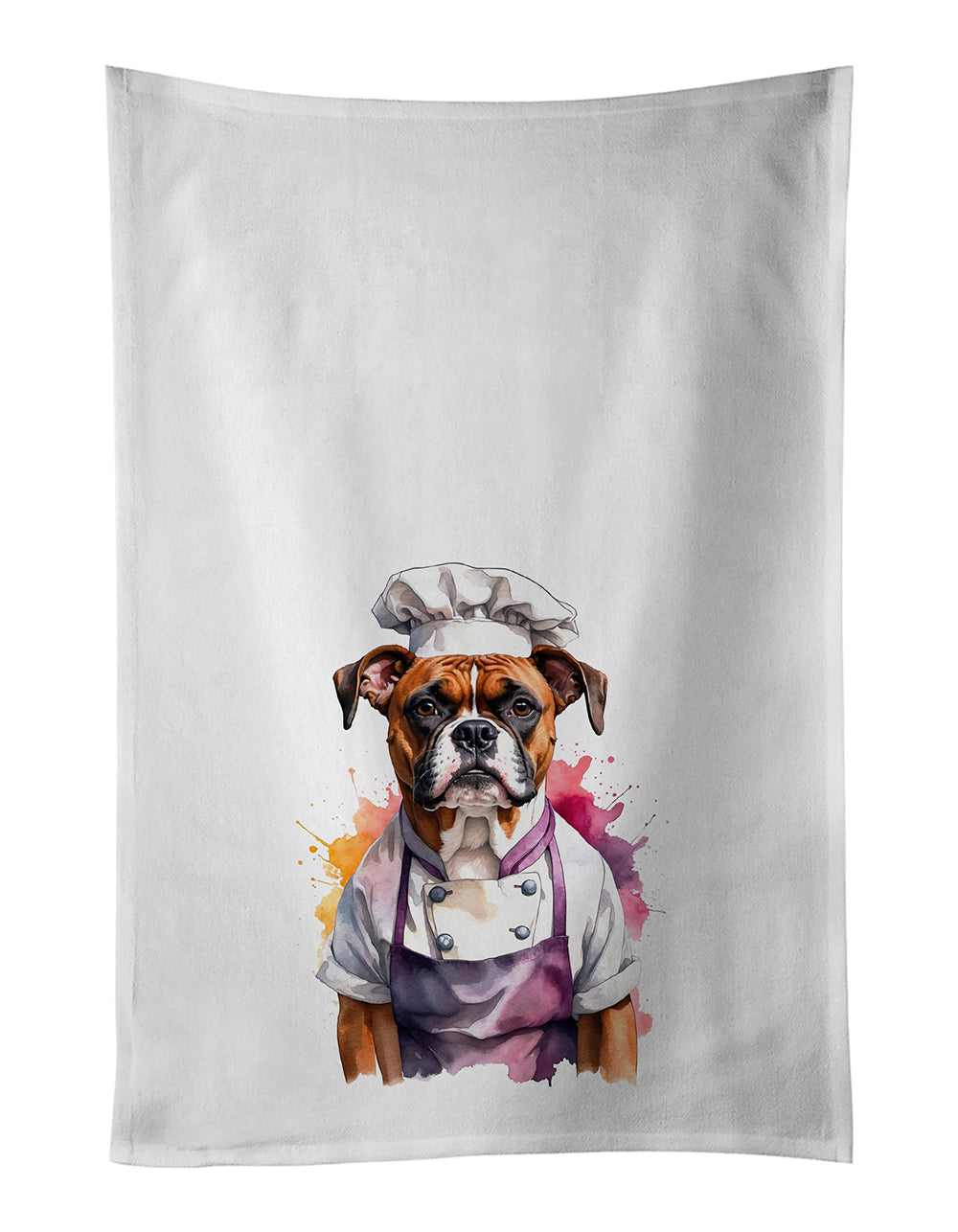 Boxer Chef Kitchen Towel Set of 2 White Dish Towels Decorative Bathroom Hand towel for Hand, Face, Hair, Yoga, Tea, Dishcloth, 19 X 28", White