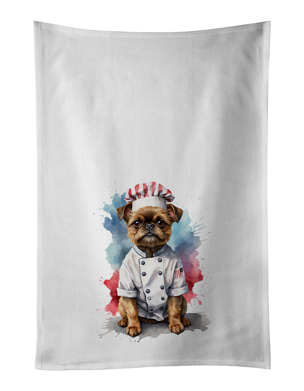 Brussels Griffon Chef Kitchen Towel Set of 2 White Dish Towels Decorative Bathroom Hand towel for Hand, Face, Hair, Yoga, Tea, Dishcloth, 19 X 28", White