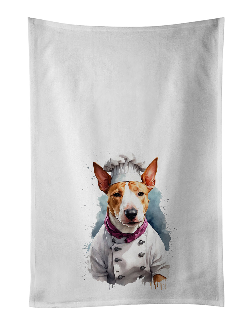 Bull Terrier Chef Kitchen Towel Set of 2 White Dish Towels Decorative Bathroom Hand towel for Hand, Face, Hair, Yoga, Tea, Dishcloth, 19 X 28", White