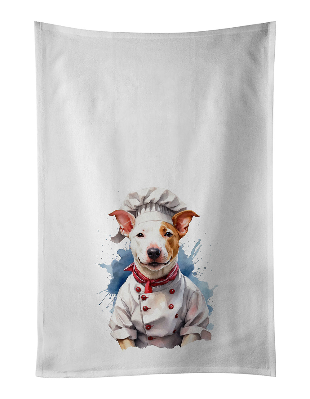 Bull Terrier Chef Kitchen Towel Set of 2 White Dish Towels Decorative Bathroom Hand towel for Hand, Face, Hair, Yoga, Tea, Dishcloth, 19 X 28", White
