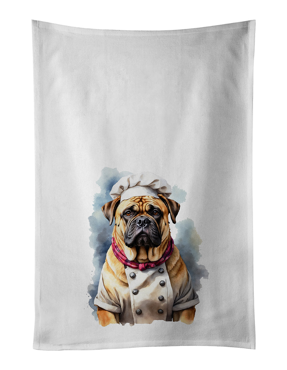 Bullmastiff Chef Kitchen Towel Set of 2 White Dish Towels Decorative Bathroom Hand towel for Hand, Face, Hair, Yoga, Tea, Dishcloth, 19 X 28", White