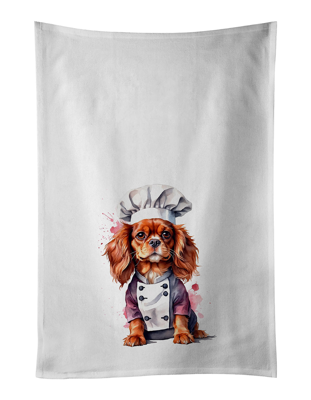 Cavalier Spaniel Chef Kitchen Towel Set of 2 White Dish Towels Decorative Bathroom Hand towel for Hand, Face, Hair, Yoga, Tea, Dishcloth, 19 X 28", White