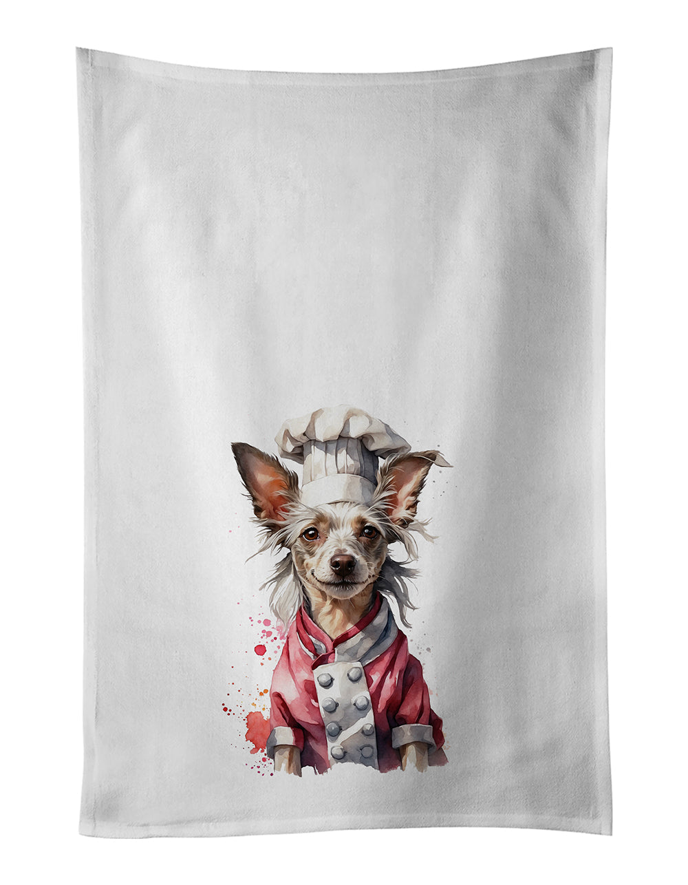 Chinese Crested Chef Kitchen Towel Set of 2 White Dish Towels Decorative Bathroom Hand towel for Hand, Face, Hair, Yoga, Tea, Dishcloth, 19 X 28", White