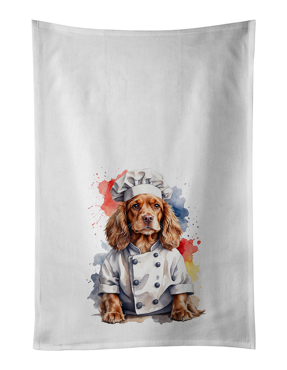 Cocker Spaniel Chef Kitchen Towel Set of 2 White Dish Towels Decorative Bathroom Hand towel for Hand, Face, Hair, Yoga, Tea, Dishcloth, 19 X 28", White