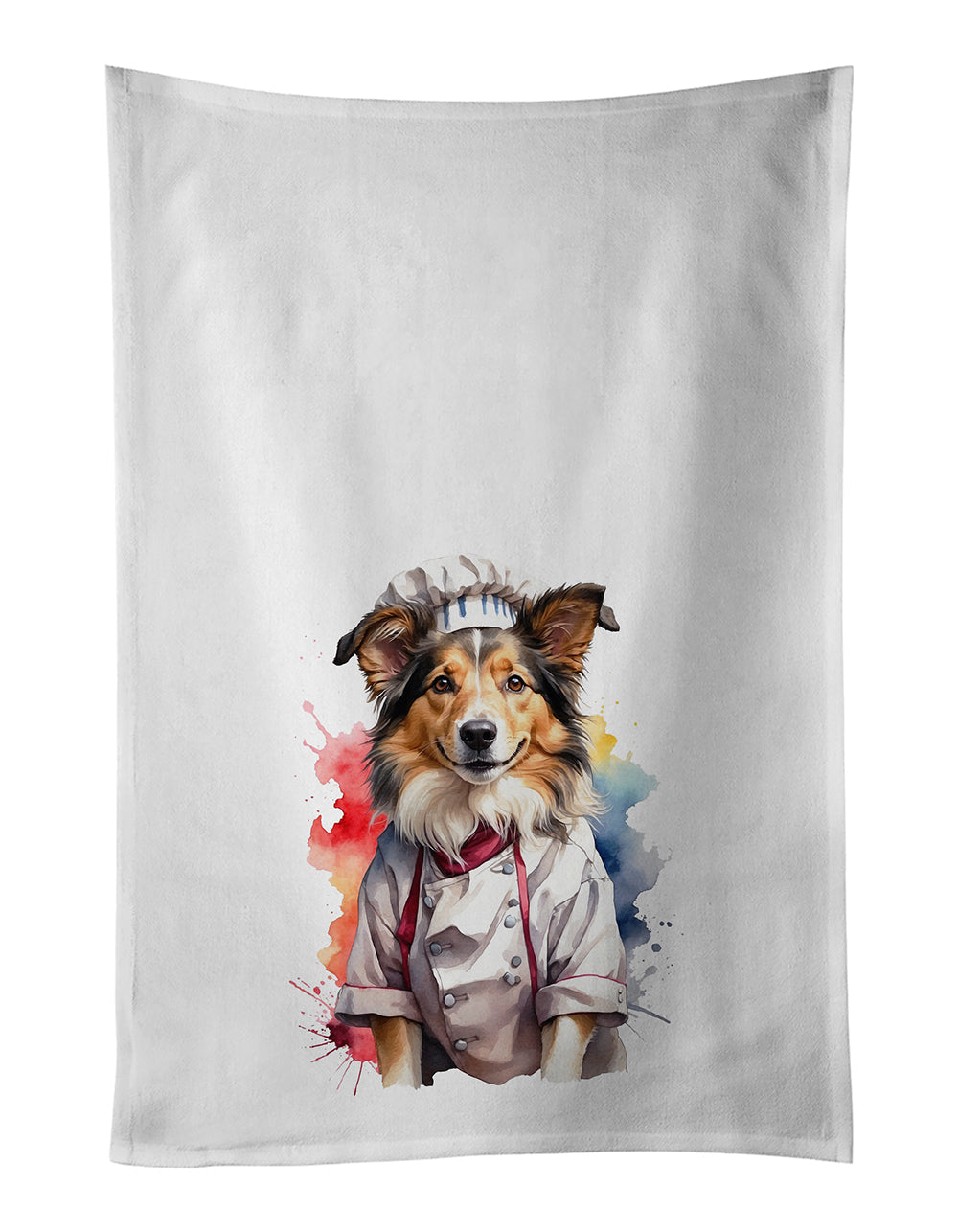 Collie Chef Kitchen Towel Set of 2 White Dish Towels Decorative Bathroom Hand towel for Hand, Face, Hair, Yoga, Tea, Dishcloth, 19 X 28", White