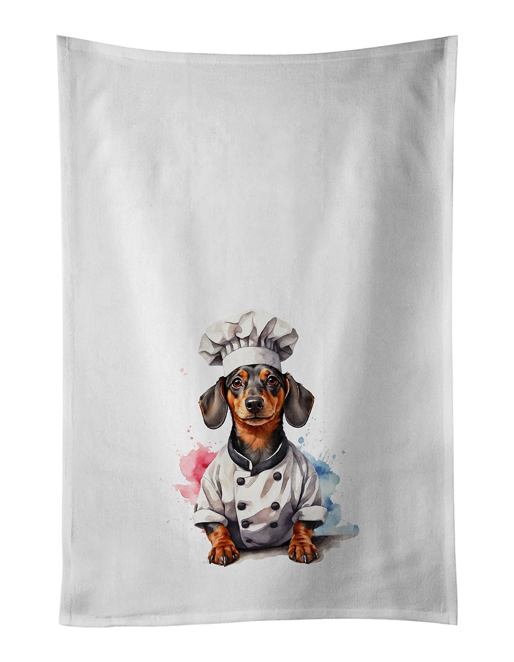 Dachshund Chef Kitchen Towel Set of 2 White Dish Towels Decorative Bathroom Hand towel for Hand, Face, Hair, Yoga, Tea, Dishcloth, 19 X 28", White