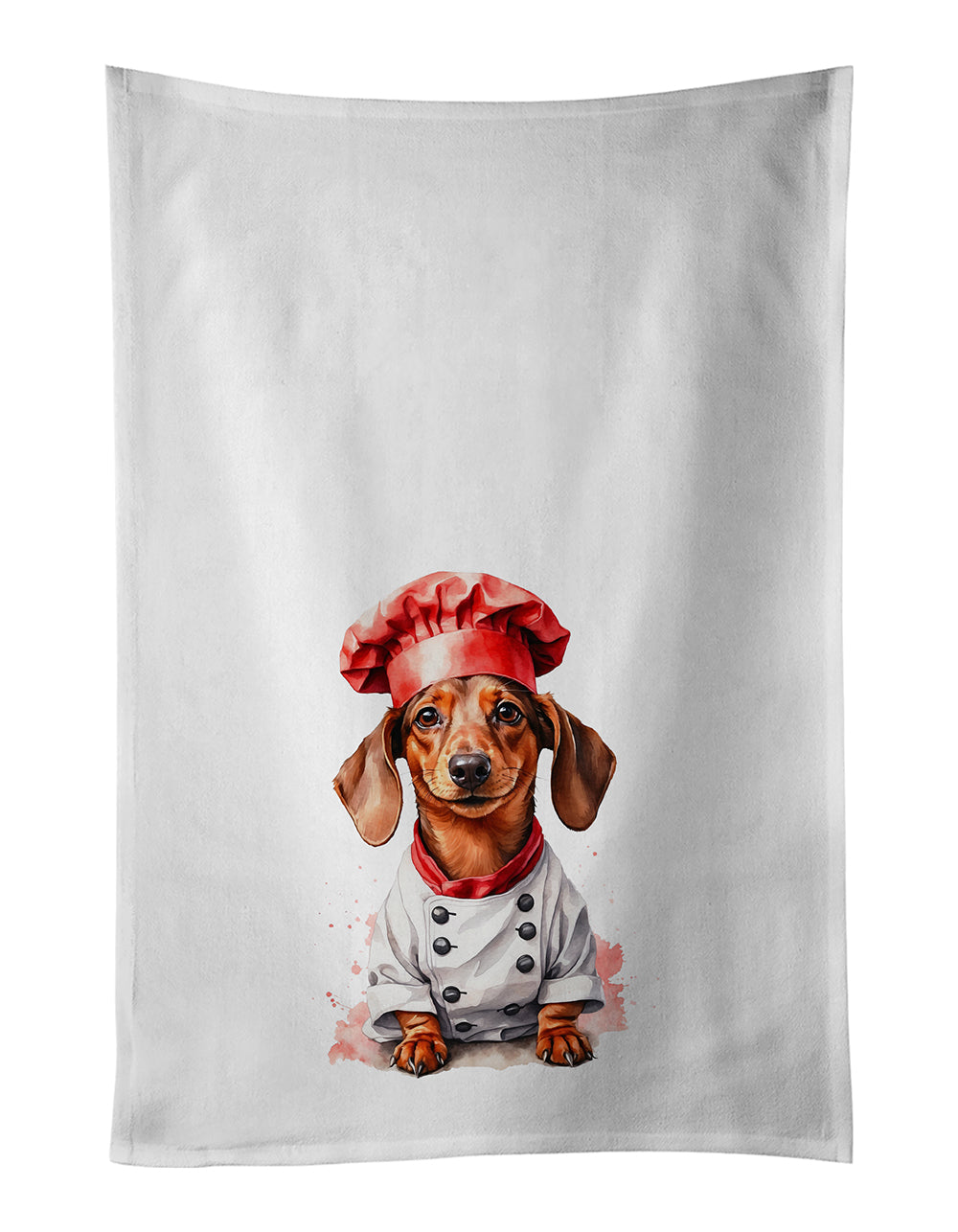 Dachshund Chef Kitchen Towel Set of 2 White Dish Towels Decorative Bathroom Hand towel for Hand, Face, Hair, Yoga, Tea, Dishcloth, 19 X 28", White